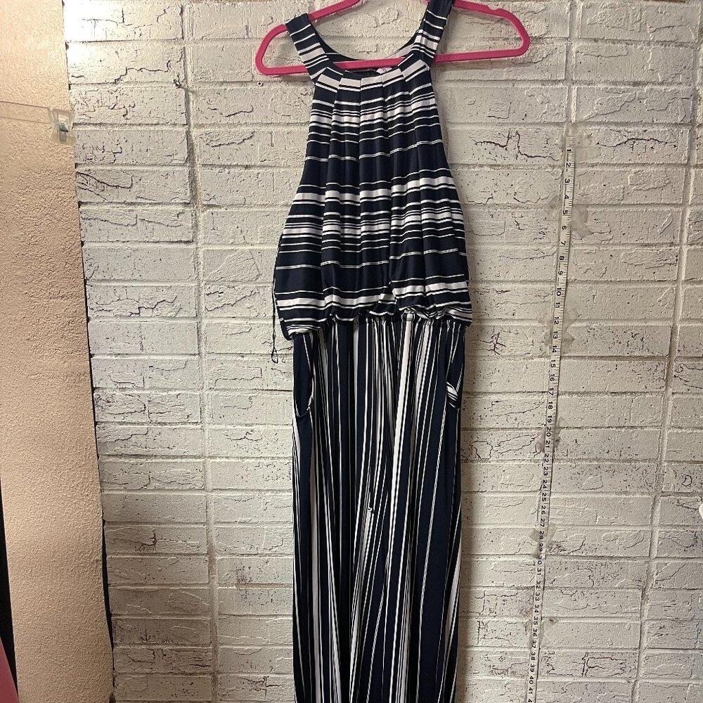 Emma & Michele Navy and White Striped Halter Jumpsuit - XL